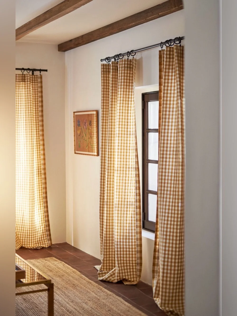 Anthropologie Cotton Linen Gingham Curtain 50”x63” NEW 1 Panel